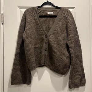 NAADAM Brown Ribbed V-Neck Button Front Cardigan